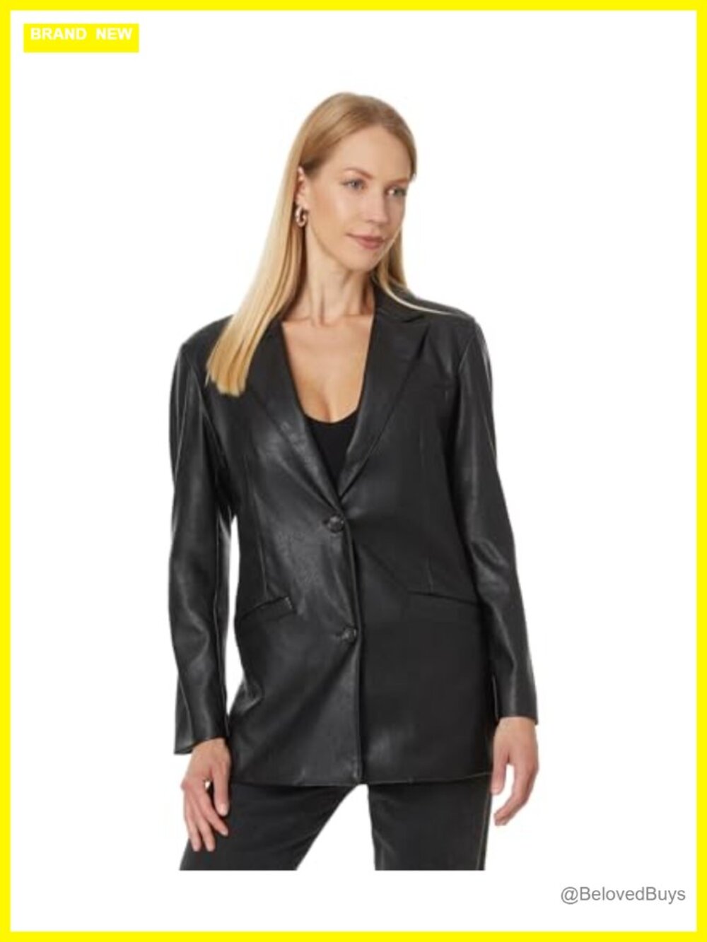 Women's Faux Leather Single Breasted Blazer with Pockets